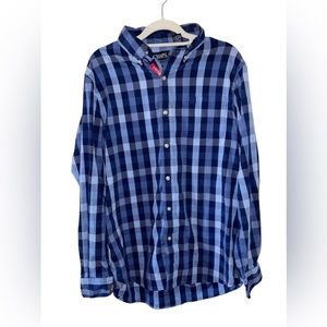Chaps Blue Plaid Stretch Button Down Long Sleeve Shirt NWOT